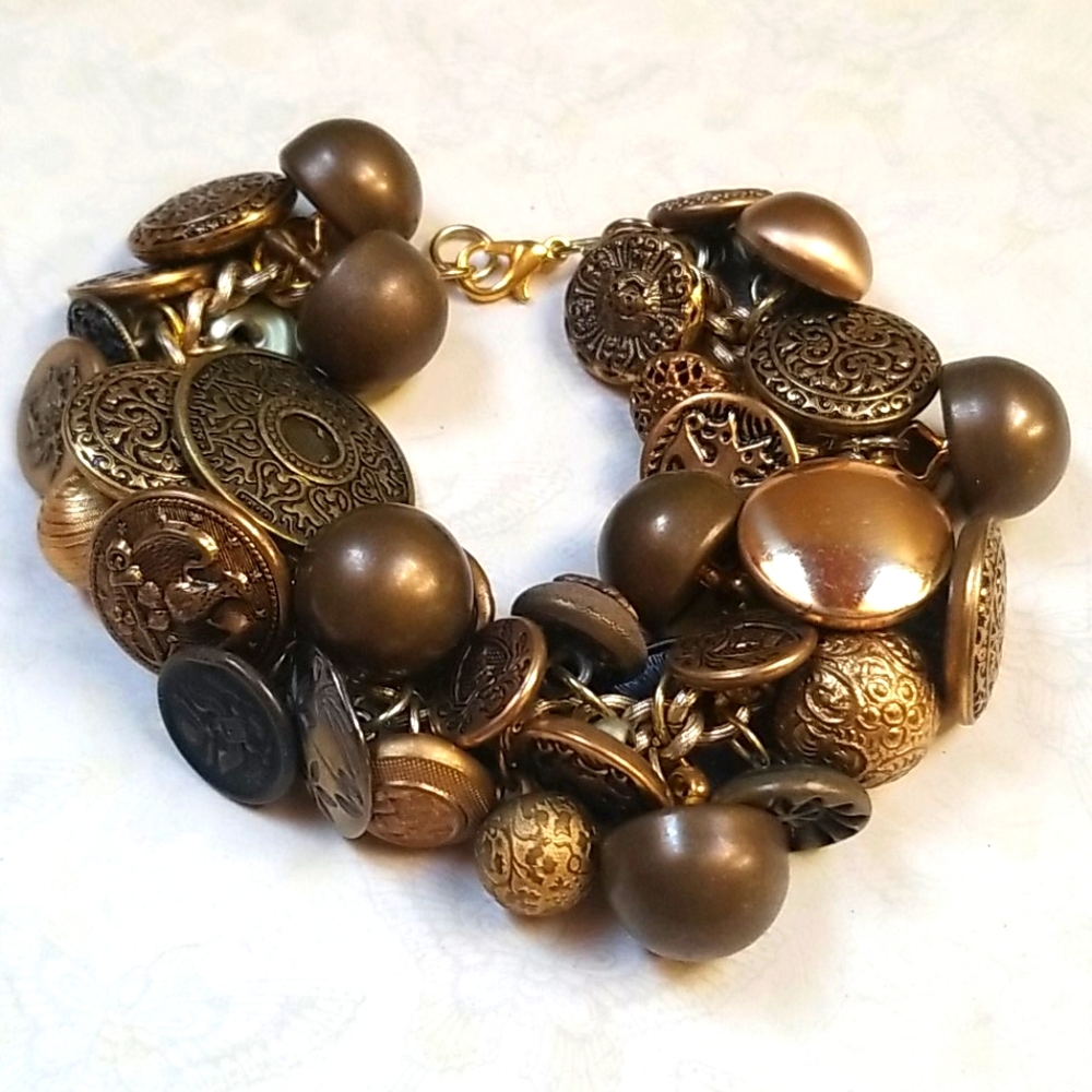 Vintage & Antique Brass Button Charm Bracelet